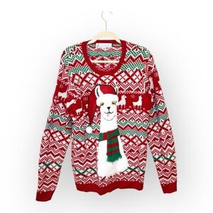 Jolly Sweaters Santa Llama Christmas Sweater Ugly Holiday Knit Large